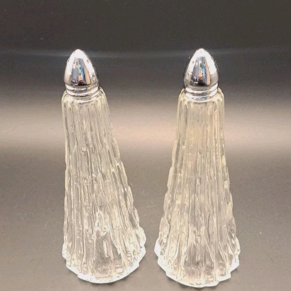 IRICE Salt & Pepper Shakers Tall Crystal Tapered Ribbed Japan 6.5” Clean VTG